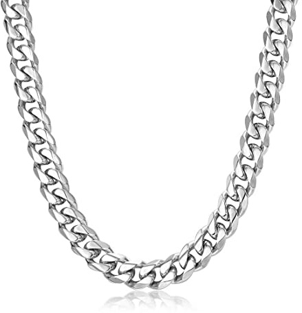 Clyhon 1Pcs Herren Silber Kette Halskette, Männer Kubanische Edelstahl Kette,Cuban Chain Halskette für Männer Jungen, Breite 7MM