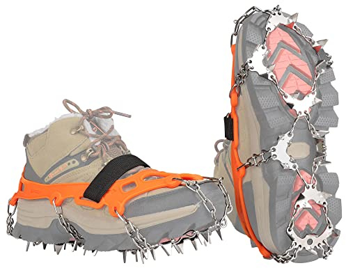 BLUEVER Crampons, 32 tänder Ice Traction anti-slip snögrepp för stövlar skor för promenader, vandring, klättring, fiske och bergsklättring
