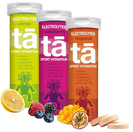 TA ENERGY - PACK x3 Tubes - Pastilles d'hydratation - Sels Minéraux - Vitamines - Faibles en calories - Réduit les crampes - MADE IN FRANCE (Citron/Fruit-Rouge/Tropical, Pack x3 Mix)