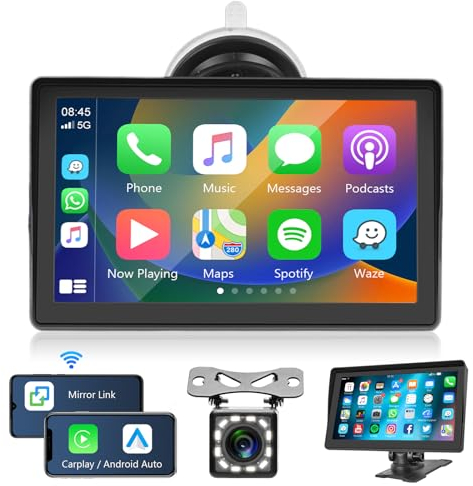 Hodozzy Display Kabelloses Carplay & Wireless Android Auto, Bildschirm 7 Zoll HD Touchscreen Tragbarer Autoradio Digital Media Receiver, Bluetooth Freisprecheinrichtung, Mirror Link, USB/SD, Audio