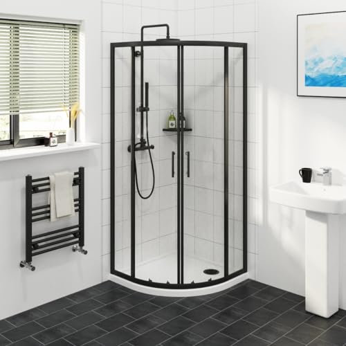 NRG 760 x 760mm Matte Black Framed Quadrant Shower Enclosure Sliding Door 6mm Easy Clean Glass