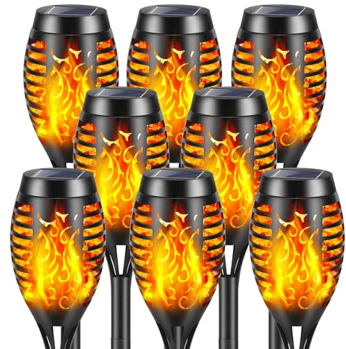 YAZEKY Luces de llamas Solar Exterior Jardin, 12 LED Antorcha Luces Solares Jardin con llamas Realistas,IP65 Impermeable Luz Solar Exterior Lampara Luces para Decoración (Blanco cálido, 8 Piezas)
