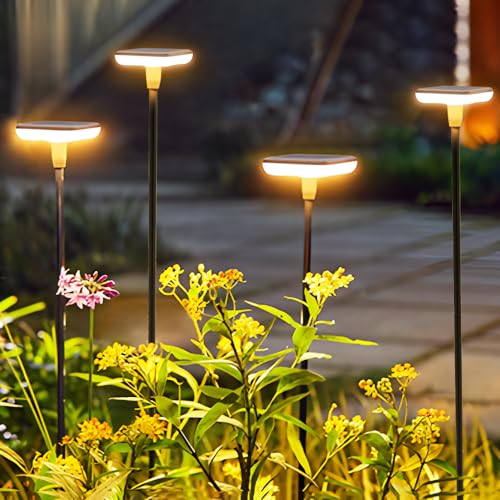 Ainostone Lampade Solari da Giardino 4 Pezzi Luci Solari Esterno Bianco Caldo 1000mAh LED Lampada Solare Super Luminoso 34 lumen IP65 Impermeabile per Esterno Cortile Terra Prato Vialetto Decorazione