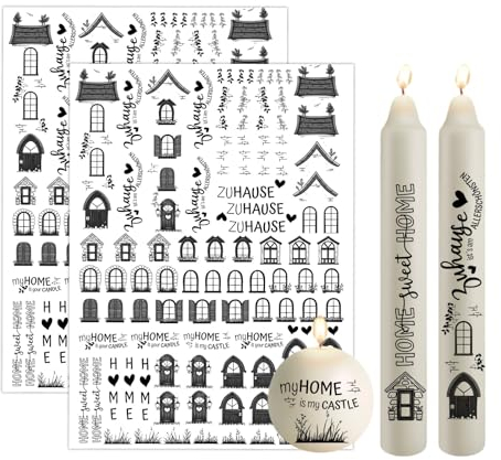 Bolosa 2 Stück Kerzen Tattoo Home A4, Home Sweet Home Wasserschiebefolie Kerzen Kerzenfolie, Kerzentattoos für Kerze Tasse DIY Geschenk, Kerzen Dekorieren, Kerzensprüche, Kerzensets (30x20cm B)
