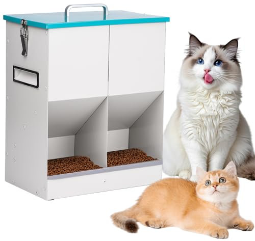 MUYIRTED Distributore Automatico Di Cibo Gatti 10L In Metallo, Mangiatoia Automatica Gatti Con 2 Ciotole, Distributore Crocchette Per Gatti E Cani Di Piccola Taglia