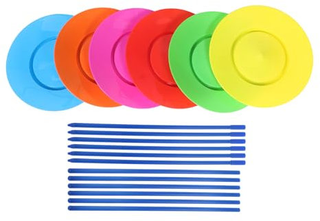 ibasenice Assiettes Tournantes Colorées de Jonglage pour Garçon et Filles et Adultes Taille Standard Ensemble Stable avec 6 Assiettes en Plastique et 6 Bâtons Accessoire D’équilibre