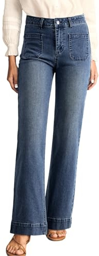Astylish Jeans for Women Trendy Wide Leg High Waist Stretchy Straight Leg Jeans Loose Denim Pants with Pocket Size 8 Blue