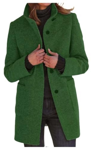 Generisch 2025 Manteau en laine pour femme, automne et hiver, vintage, couleur unie, col roulé, vêtements d'hiver pour femme, vert foncé, S, Vert foncé, S
