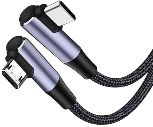 MISYNLON Right Angle USB C to Micro USB Cable, 90Degree Micro USB Blind Plug to Type C Charger Braided Cord, 2A Charging Data Transfer, for G-alaxy S7/S6, Kindle, P-ixel 3 XL/2 XL,PS4-1M/3.2Ft