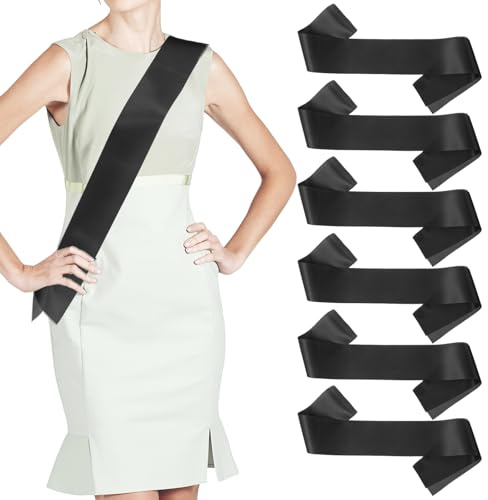 Black Blank Sash, 6 Pcs Plain Sash Satin Chair Custom Sashes Personalized Sashes Bridal Shower Decorations for Pageants Prom Queen DIY Birthday Party Graduation Senior Homecoming (Black)