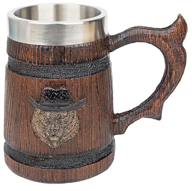 Large Viking Beer Mug With Handles – 18 Oz Medieval Pirate Cup Heavy Viking Beer Stein for Men, Unique Gift for Christmas, Father’s Day, Birthday & Anniversary (Resin & Stainless Steel)