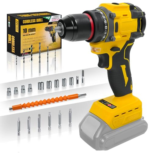 Trådlös borrmaskin för DEWALT 20 V-batterier, 25 + 1 vridmomentsinställning, max vridmoment 60 N-m, LED-ljus, 25-delad skruvmejselsats för underhållsarbete och gör-det-själv-projekt