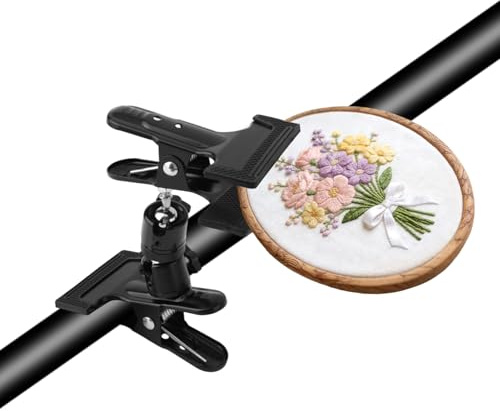 Embroidery Hoop Stand, Embroidery Hoop Holder Clip 360°Rotated Adjustable Table Clamp Cross Stitch Stand Clip Hands-Free Needlepoint Support for Needlework Handicrafts Supplies