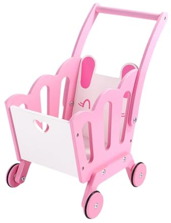 Zxpjkyu Wooden Shopping Cart for Children, Educational Supermarket Toy for Children, Imaginative Play Accessory for Storing Things, Decoration, Pink