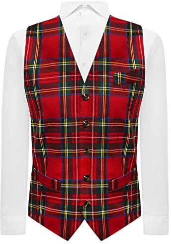 King & Priory Tradizionale gilet rosso e giallo tartan scozzese, scozzese, Stewart, Burns Night