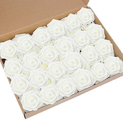 Awtlife Lot de 60 roses artificielles pour bouquets de mariage, fête prénatale, décoration de la maison