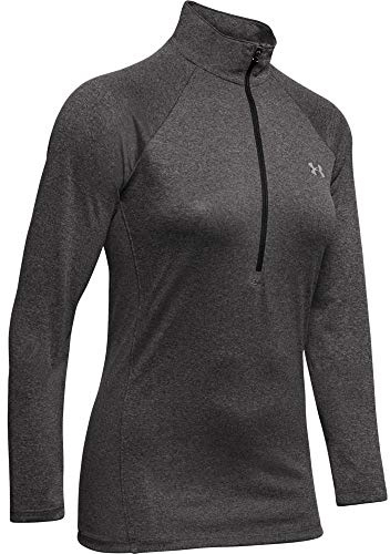 Under Armour Femme Pull Tech Solid avec Demi-fermeture Éclair T shirt, Carbone Chiné/Argenté Métallique (090), XL EU