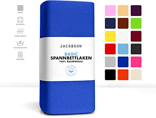 Jacobson Jersey Spannbettlaken Spannbetttuch Baumwolle Bettlaken (140x200-160x220 cm, Royal Blau)