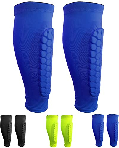 SANON 1 par de espinilleras de fútbol, Mangas Protectoras de pantorrillas, espinilleras Profesionales a Prueba de Golpes para Hombres, Mujeres y jóvenes (Azul)