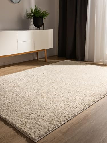 benuta Basic Hochflorteppich Soho - Cream 120x170 cm - Kuschelig Weicher Teppich im Minimalistischen Look - Pflegeleicht - Fußbodenheizung Geeignet