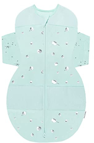 Happiest Baby SNOO Sleep Sack - 100% Organic Cotton Baby Swaddle Blanket - Doctor Designed Promotes Healthy Hip Development (Teal Planets, Large)