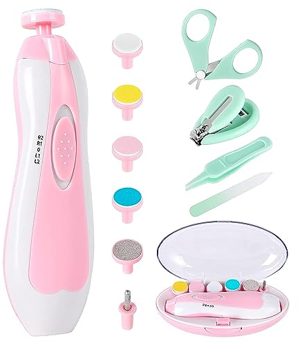 Qunlions life Elektrischer Nagelfeilen-Bohrer für Babys, keine scharfen Krallen, 18-in-1 Sicherheitsschneider, Trimmer für Zehen und Finger (Pink Upgrade)