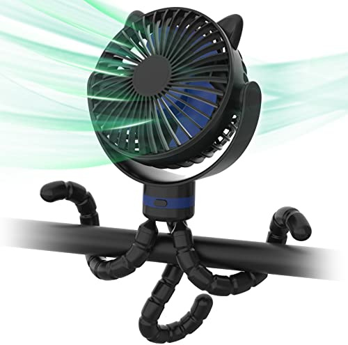 Ventilador Para Coche de Bebé, Portátil y Flexible - 4000mAh, 4 Velocidades Para Silla de Paseo, Escritorio, Cuna, Bicicleta, Cinta de Correr