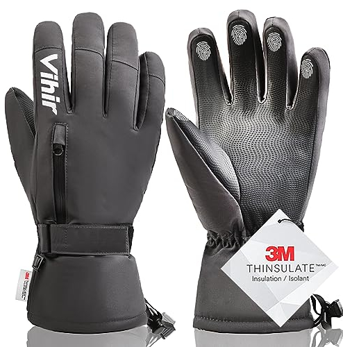 Vihir Skihandschuhe Herren & Damen Winterhandschuhe Thermo Handschuhe, Wasserdichte Touchscreen 3M Thinsulate Warm Fahrradhandschuhe, Eisfischen, Skifahren, Radfahren, Snowboard Winddichte Skihandsche