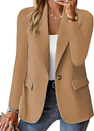 NAKEAH Abrigo Tipo Blazer De Corte Regular con Solapa y Diseño De Un Botón con Bolsillo De Color Liso para Mujer para Primavera y Otoño Caqui M