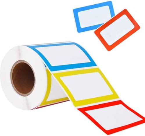 Lot de 200 grandes étiquettes autocollantes colorées - 89 x 57 mm - 4 couleurs - Imperméables - Pour vêtements, bureau, école, cadeaux de cuisine, bouteilles, dossiers et fêtes d'anniversaire