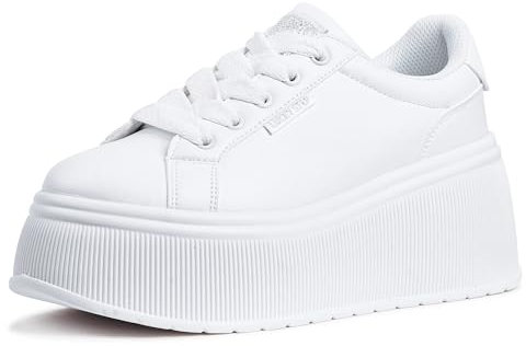 LUCKY STEP Damen Plateau Sneaker | Klassische Keilabsatz Leinwand Freizeit Flache Retro Laufschuhe (Weiß, 8.5US-39EU-6UK)