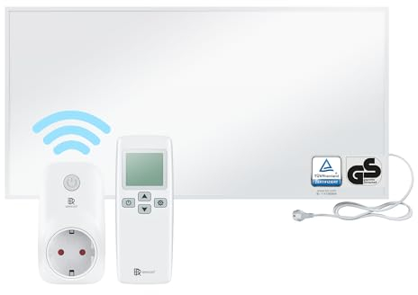 BR Bringer Infrarotheizung 1200 Watt - mit Smart Thermostat und Fernbedienung - Infrarot Elektroheizung Energiesparend - 5 Jahre Garantie, TÜV GS - Deutsche Qualitätsmarke (weiß)
