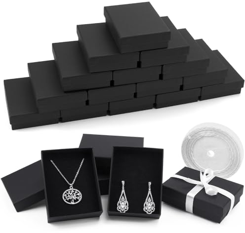 HEKOBAG Schmuckschatulle, 12 Stück Schmuckschachteln aus Pappe-9 x 7 x 3 cm Geschenkschachtel Schmuck Kleine Schmuckkästchen mit Schaumstoffeinlagen für Ohrringe, Halsketten, Armbänder, Ringe