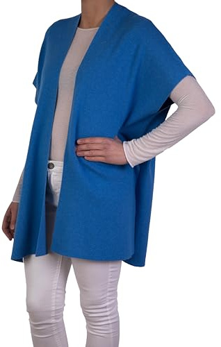 Marenza Mantella Giacca Misto Cashmere Donna Made in Italy Lana Merino Cachemire Nero Beige Bianco Blu Rosa Maglia Scialle Elegante Regalo Abbigliamento Caldo Inverno Coprispalle (Bluette)