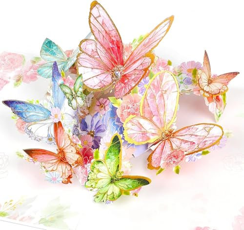 DERAYEE Pop-Up-Karte Schmetterlinge in der Natur mit Umschlag,3D Schmetterlingskarte,Geburtstagskarte,Geschenkkarte für Mutter,Frau, Freundin, Gute Besserung, Danke, Jahrestag