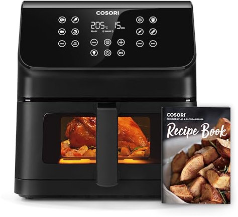 Cosori Freidora de Aire Práctica 6,2L con Ventana Air Fryer 1700W, Tecnología Rapid Air, 55% Menos Energía, 13 Automáticos Modos,Uso Fácil, LED Panel Táctil, Acero Inox Interior, Hasta 205ºC y 60 Min