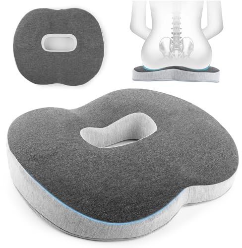 Cozary Cojin Coxis Espuma con Memoria, Cojin Antiescaras, Cojin Ergonomico Silla Oficina para Silla de Oficina, Silla de Ruedas, Asiento de Coche, 44 x 41x 8 cm, Gris