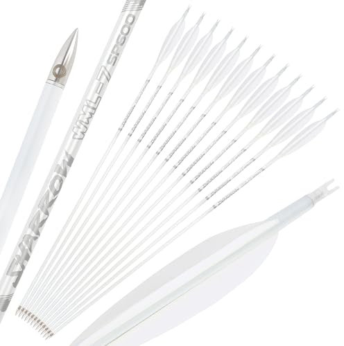 SHARROW Bogenschießen Carbonpfeile 32 Zoll Jagdpfeile Carbon Pfeile Spine 400-800 Befiederung 5 Zoll Naturfedern Bogenpfeile für Compoundbogen Recurvebogen (6, Silbernes Logo, Spine 800)