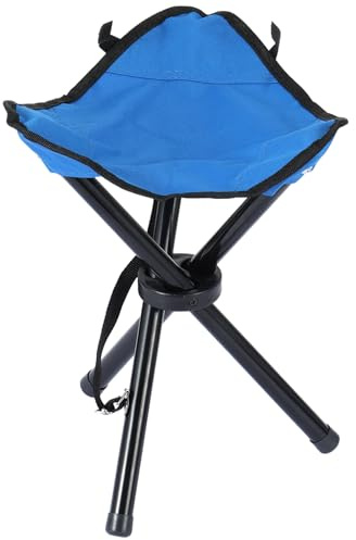 KKONHII Taburete plegable portátil para camping, silla con trípode plegable para adultos, silla azul de 3 patas con mango ajustable para viajes al aire libre, campamento, picnic, pesca, caza, caminar