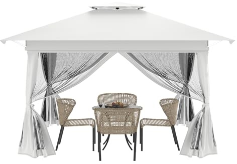 LILIIN Trädgårdspaviljong Pop Up paviljong 4 x 4 m festtält, trädgårdstält, dubbelvåningsskyddskåpa, hopfällbar paviljong stabil vattentät och vintersäker, hopfällbar paviljong med 4 myggnät