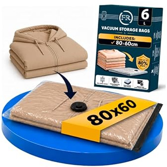 FiRiO Sacchetti Sottovuoto Vestiti Grandi I 6 PEZZI I Taglia L: 80x60cm I Buste Sottovuoto Abiti I Sacchi Sottovuoto Vestiti Grandi I Vacuum Bags for Clothing I Sacchetto Sottovuoto per Vestit