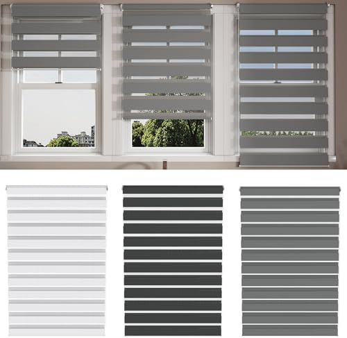 LZQ Doppia tenda a rullo, fissaggio senza fori, larghezza 100 x altezza 220 cm, colore grigio, tenda a rullo per finestre per interni, con chiusura trasparente e oscurante, altezza regolabile