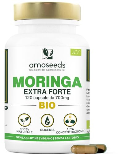 Moringa Oleifera BIO | Extra Forte | Zucchero nel sangue | 100% Naturale e Puro | 120 capsule vegane da 700mg | Qualità Superiore