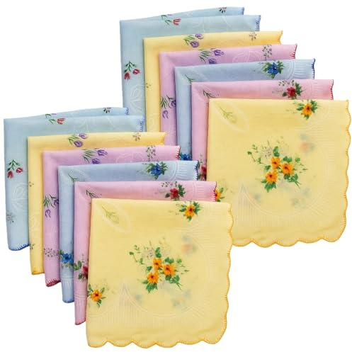 KFSCIP Ladies Handkerchiefs, Soft Cotton Handkerchiefs for Women, 12-Pack Colorful Hankies, 30 x 30 cm