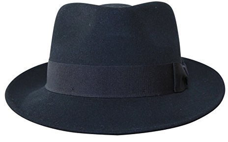Borges & Scott B&S Premium Doyle - Teardrop Fedora Hut - 100% Wollfilz - perfekt zum Reisen - was-serabweisend - Unisex - 60cm Schwarz