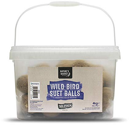 garden mile® Vogelfutter zum Aufhängen, Nuss-Samen, Vogelfutterhaus, Meisenknödel, Outdoor, Garten, Terrasse, perfekt für Garten, Wildvögel, Wildtierfutter (Tub mit 50 Meisenknödeln)