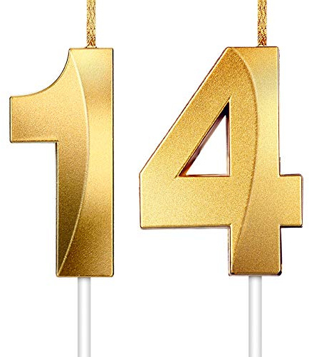 2 Stücke Nummer Kerze Gold Glitzer Kerzen Dekorative Geburtstagstorte Kerzen Geburtstag Kuchen Topper Dekoration für Hochzeit Geburtstag Jubiläum Feier Abschluss (Nummer 14)