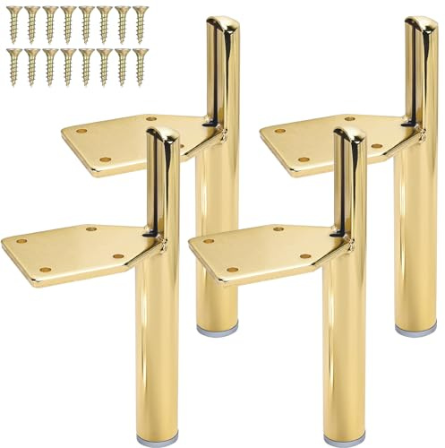 Btowin 6 inch Metal Furniture Legs, 4Pcs Modern Tapered Side-Mounted DIY Furniture Replacement Feet Golden for Cabinet Dresser TV Stand Coffee Table