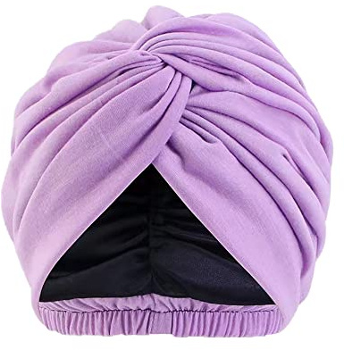 Pluto & Fox Gorra Beanie De Tela Turbante para Cabeza con Cinta De Goma por Detrás De Mujer para Dormir Cáncer Quimioterapia Chemo Oncológico Noche Pèrdida de Pelo Cabello(Morado Claro)