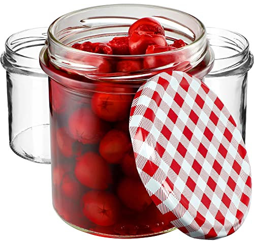 KADAX Lot de 50 bocaux de conservation en verre avec couvercle à visser - Diamètre : 82 mm - 350 ml - Bocaux de conservation pour champignons, confitures, miel - Bocaux à confiture avec couvercle